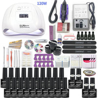 Nail Set Manicure Set With 114W/120W/54W Led Nail Lamp 35000RPM Nail Drill Machine 20/10 Colour Poly Extension Nail Gel Set