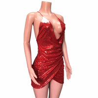 Original Sexy Women Sequins Glitter Sparkle Deep V Neck Halter Backless Bodycon Short Mini Dress Evening Party Wrap Hip Package Dress