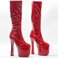Original JIALUOWEI  20cm Extreme High Heel Thick Chunky Heels Platform Women Knee-High Long Boots -Exotic,Fetish,Sexy,Shoes