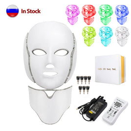 LED Facial Mask 7 Colors Light Phototherapy Face Mask with Neck Anti Acne Whitening Red Light Therapy Mask Skin Beauty Treatment