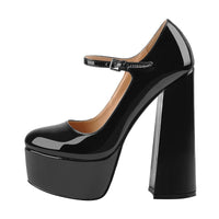 Original Only maker Women Pumps Mary-Jane Platform Black Pink Chunky 16CM High Heels Ankle Strap Dress Party Hoof Heel Plus Size Shoes