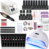 Nail Set Manicure Set With 114W/120W/54W Led Nail Lamp 35000RPM Nail Drill Machine 20/10 Colour Poly Extension Nail Gel Set