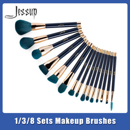 Jessup 1/3/8 sets Vegan Makeup Brushes Set 15pcs Powder Foundation Eyeshadow Eyeliner Blending Contour Concealer Smudge Spoolie