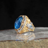 Original Gold Plated Men Ring 925 Sterling Silver Ring Blue Topaz Gemstone Men Rings Male Jewelry Rings For Men Women `s Rings Men Jewelr