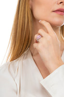 Original Valori Jewels Magnolia Flower Ring, 2 Ct Zircon Pink Pear Gemstone, Rhodium Plated, 925 Silver, Fine Jewelry