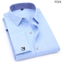 Mens French Cufflinks Long Sleeves Shirts Black White Blue Yellow Lapel Male Business Dress Shirt Fit Wedding Party Men Clothin