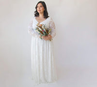 BLUSHFASHION - Original Curvy  Ivory Lace Bohemian , Long Sleeves Wedding Dress #1324