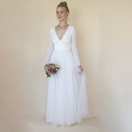 BLUSHFASHION - Original Bestseller Ivory Wedding Dress , Sheer Illusion Tulle Skirt on Lace #1315