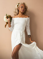 BLUSHFASHION - Original Ivory Wedding Dress With a Slit & Train #1179