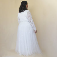 BLUSHFASHION - Original Bestseller Curvy  Ivory Wedding Dress , Sheer Illusion Tulle Skirt on Lace #1315