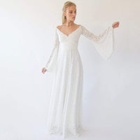 BLUSHFASHION - Original Bestseller Off the Shoulder Wrap Wedding Dress With Bell Sleeves #1279