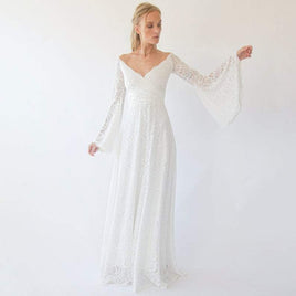 BLUSHFASHION - Original Bestseller Off the Shoulder Wrap Wedding Dress With Bell Sleeves #1279