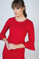 CONQUISTA FASHION - Original Sleeve Detail Red Dress in Stretch Punto Di Roma Fabric