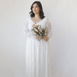 BLUSHFASHION - Original Curvy  Ivory Lace Bohemian , Long Sleeves Wedding Dress #1324