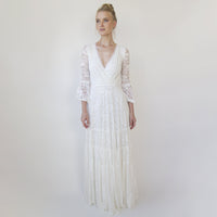 BLUSHFASHION - Original Bestseller Gipsy Layered Boho Lace Wedding Dress, Puffy Bracelet Sleeves #1365