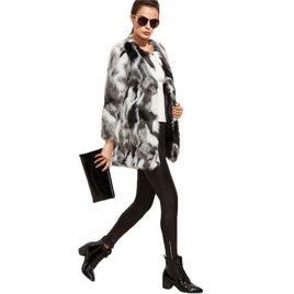 LUXURY AND ME - Original Faux Fur Fuzzy Color Block Open Front Coat