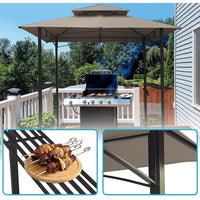 8x5 Outdoor Grill Gazebo 2-Tier Vented BBQ Canopy Steel Frame, Brown