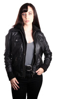 FADCLOSET - Original Hooded Bomber Womens Leather Jacket