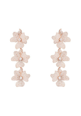 Original Jasmine Flower Triple Drop Earrings Rosegold