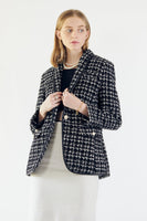 LE REUSSI - Original Power Woman- Black & White Tweed Checkers Jacket