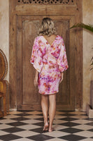 AKOSEE - Original Goddess Dress in Pink Watercolour Floral Print Silk Cotton