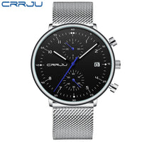 Mens Watch CRRJU Luxury Top Brand Men Stainless Steel WristWatch Men's Military Waterproof Date Quartz Watches Relogio Masculino