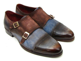 Paul Parkman Captoe Double Monkstrap Antique Blue & Brown Suede (ID#045AN14)