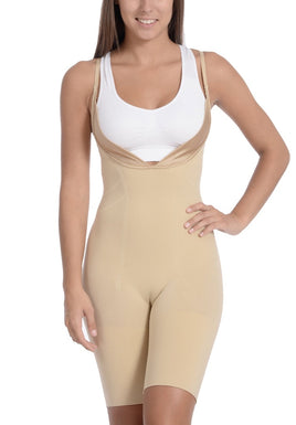 BODY BEAUTIFUL SHAPEWEAR - Original Seamless "Wear Your Own Bra" Bodysuit Shaper With Extra Long Boyleg Nude