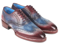 Paul Parkman Goodyear Welted Two Tone Wingtip Oxfords Blue & Bordeaux (ID#27LD77)