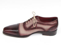 Paul Parkman Men's Captoe Oxfords - Bordeaux / Beige Hand-Painted Suede Upper and Leather Sole (ID#024-BRR)