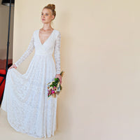 BLUSHFASHION - Original Bohemian Lace Wedding Dress Wrap Neckline With Fringes #1363