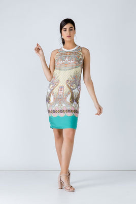 CONQUISTA FASHION - Original Turquoise Paisley Sleeveless Dress