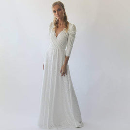 BLUSHFASHION - Original Ivory Puffed Sleeves  Wedding Dress #1283