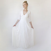 BLUSHFASHION - Original Empire Waist Maxi Dress ,Bohemian V-Neckline ,Ivory Wedding Dress  #1366