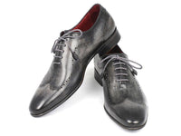 Paul Parkman Wintip Oxfords Gray & Black Handpainted Calfskin (ID#741-GRY)