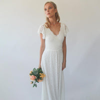 BLUSHFASHION - Original Ivory Wrap Lace Bohemian Wedding Dress #1298