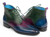 Paul Parkman Wingtip Ankle Boots Three Tone Blue Purple Green (ID#777-BLU-PRP)