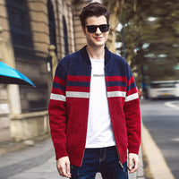 New Autumn Winter Men New Casual Cardigan Sweater Jumper Men Winter Fashion Striped Pocket Knit Outwear Coat Sweater Men MWK007