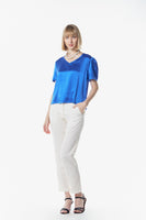 LE REUSSI - Original Shining V-Neck Blouse in Blue