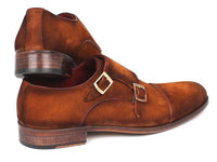 Paul Parkman Men's Captoe Double Monkstrap Camel Suede (ID#045TAB12)