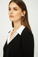 CONQUISTA FASHION - Original Shirt Collar Detail Black Striped Dress