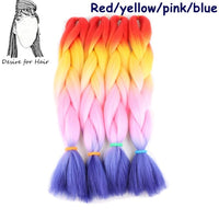 Desire for Hair 10packs Per Lot 24inch 100g Heat Resistant Synthetic Ombre Jumbo Braiding Box Hair Red Yellow Blue Green 4 Tone