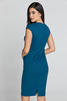 CONQUISTA FASHION - Original Fitted Petrol Blue Dress With Cap Sleeves