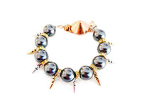 Original Handmade Statement Bracelet With Black Pearls, Swarovski Crystals, Rhinestones and Gold, Silver, Rose Gold Plated Brass