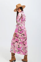 Q2 - Original Maxi Shirt Dress in Pink Abstract Print