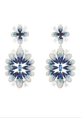 Original Babylon Ice Blue Gradient Flower Drop Earrings Silver