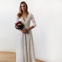 BLUSHFASHION - Original Bestseller Ivory Wrap Lace Wedding Dress #1124