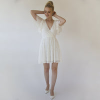 BLUSHFASHION - Original Short Lace Bohemian Wedding Dress ,Mini Wedding Dress #1372