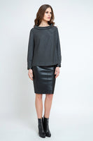 CONQUISTA FASHION - Original Pleather Detail Long Sleeve Top