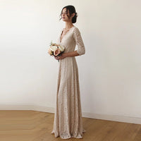 BLUSHFASHION - Original Golden Wrap Lace Wedding Dress #1124